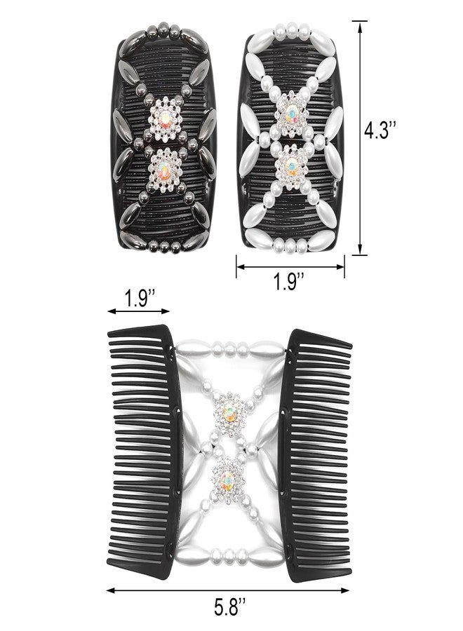 Quacc 2pcs Magic Bead Hair Combs Stretch Beaded Hair Combs Double Sided Clips Hair Comb for Women Girls DIY Hairstyling Hair Accessories (Black and White) - Image 2